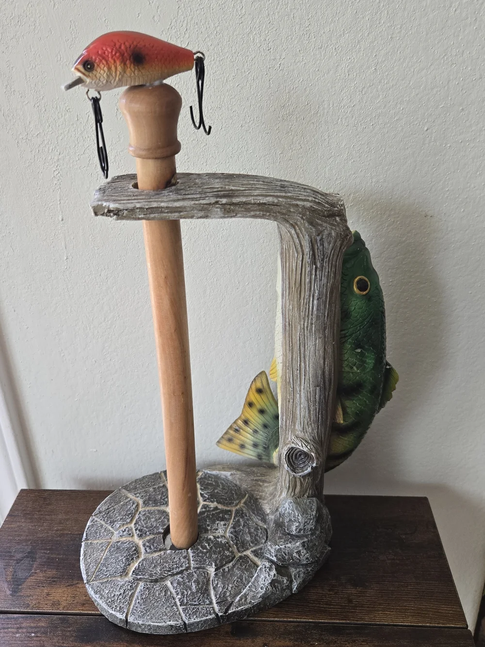 Decorative Green Fish Paper Towel Holder - Rustic Kitchen Stand